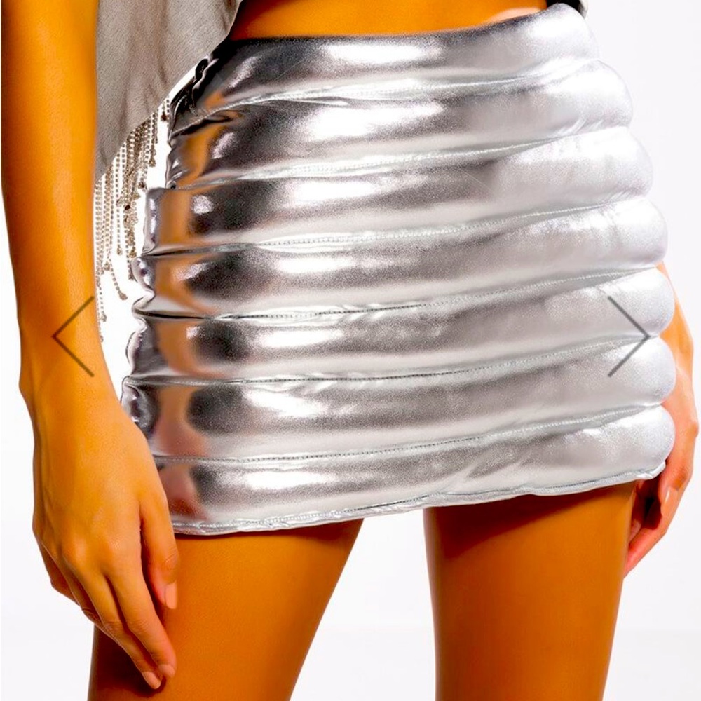 Silver puffer mini skirt